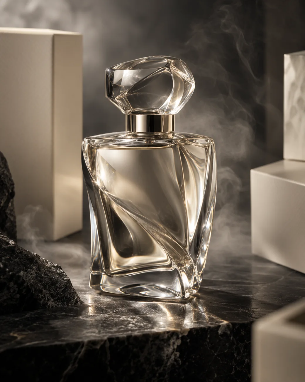 Anonymous fine fragrance bottle in sculpted glass