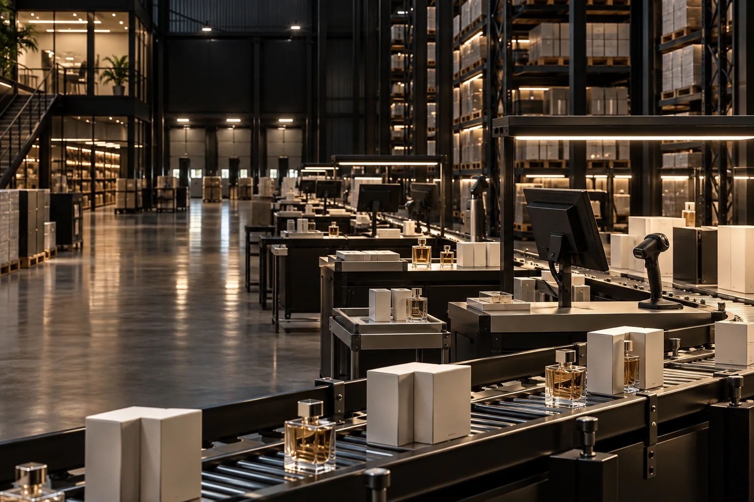 Architectural visualization of a fine fragrance fulfillment environment